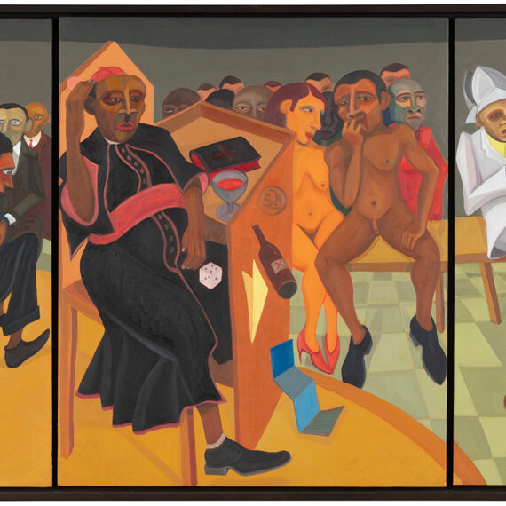 Richard Mudariki b. 1985, Zimbabwe The New Church, 2014 Oil on canvas, triptych