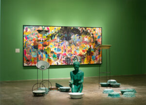 Buhlebezwe Siwani b. 1987, South Africa Batsho bancama, 2017 Green soap, resin, enamel, steel, and rose petals