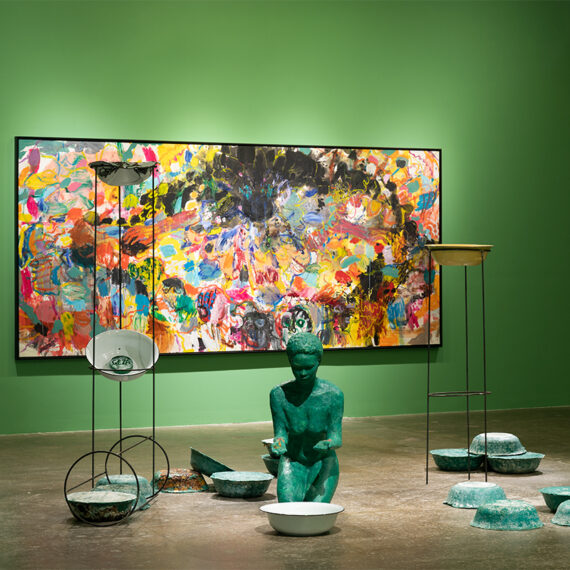 Buhlebezwe Siwani b. 1987, South Africa Batsho bancama, 2017 Green soap, resin, enamel, steel, and rose petals