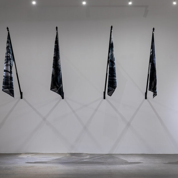 Rowan Smith b. 1983, South Africa Trash Nationalism, 2020 Aluminum and poly sheen fabric flags