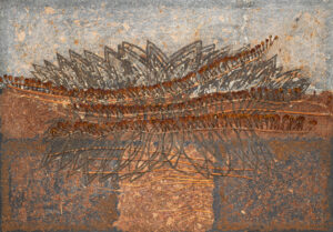 Alberto Arboleda (b. 1925, Colombia; d. 2011, Belgium) Composición marrón, 1983 Mixed media and collage of natural elements on cardboard laid down on wood 31.5 x 43.25 inches