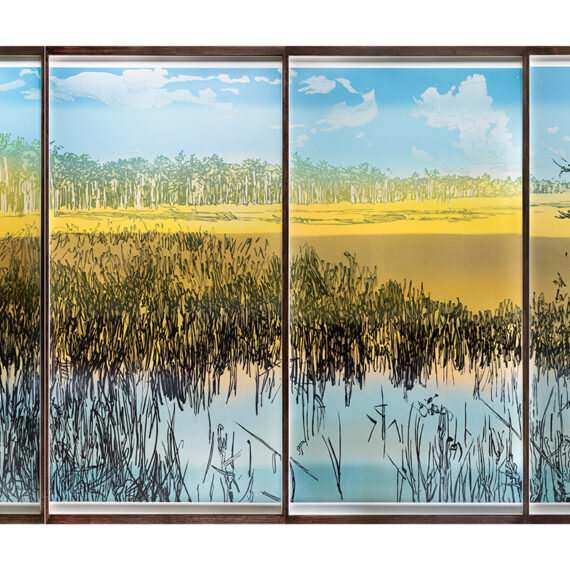 Jennifer Basile b. 1973, United States Loop Road, 2023 Four-panel color reduction print on Japanese rice paper