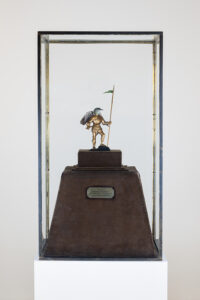 Waltercio Caldas (b. 1946, Brazil) Universal Tournament of Birds in Honor of the Anniversary of the Great Forest, 1970 Plastic figurine, taxidermied bird, paint, wood, and velvet in a plexiglass vitrine
