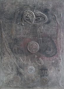 Modest Cuixart (b. 1925, Spain; d. 2007, Spain) Homenaje a Eude, 1959 Mixed media on canvas 110.24 x 78.74 inches