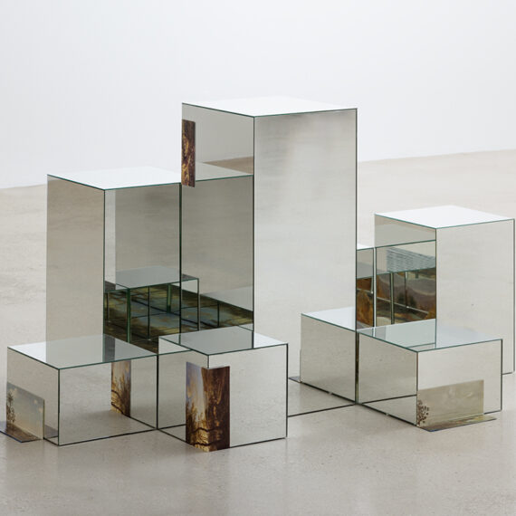 Sandra Gamarra (b. 1972, Peru) En la naturaleza no hay líneas rectas, 2017 Oil and collage on a mirror plinth and floor