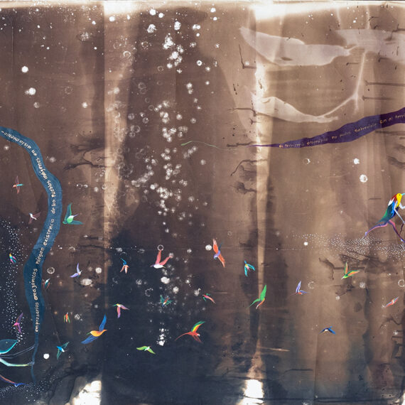 Roberto Huarcaya (b. 1959, Peru) and Rember Yahuarcani (b. 1985, Peru) Amazonías paralelas | Parallel Amazons, 2025 Photogram on black-and-white photosensitive paper by Roberto Huarcaya, hand-intervened by Rember Yahuarcani