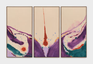 Violeta Maya b. 1993, Spain Mi versión del origen del mundo I–III, 2024 Pigments and acrylic on canvas, triptych