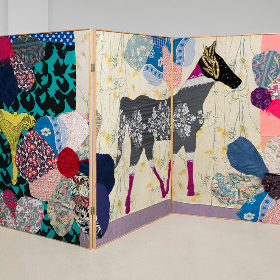 Małgorzata Mirga-Tas b. 1978, Poland Wesiune Thana (Places In the Forest), 2016 Patchwork, wooden paravan