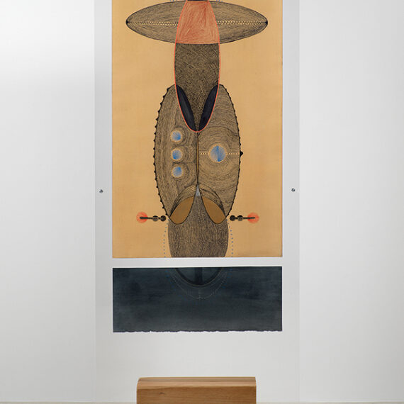 Johanna Unzueta b. 1974, Chile June NY, September Berlin 2018, 2018 Pastel pencils, charcoal, watercolor gold, needle holes on indigo, and fustic hand-dyed watercolor paper