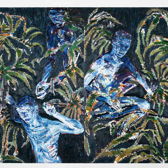 Vinicius Gerheim (b. 1992, Brazil) Babosa, 2021 Oil on canvas, diptych 74.80 x 118.11 inches overall