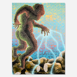 Didier William b. 1983, Haiti Koupe Tet, Boule Kay, 2021 Acrylic, oil, ink, wood carving on panel