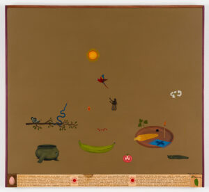 Carlos Alfonso b. 1986, Colombia Volar en dirección al sol, 2025 Oil and acrylic on wood assembly 25.59 x 28.15 inches