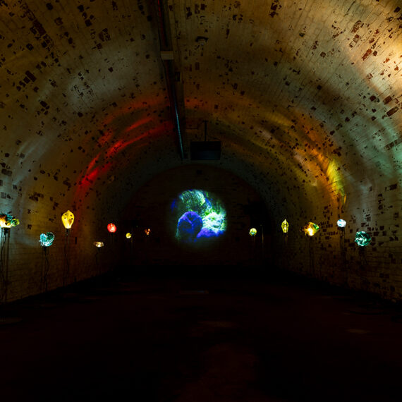 Tania Candiani b. 1974, Mexico Substrata, 2025 16 hand-blown glass sculptures, custom metal support structures, and light system. Dimensions variable