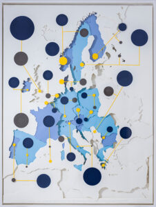 Alex Hernández (b. 1982, Cuba) and Ariamna Contino (b. 1984, Cuba) Cartografía total, Clasificación del agua en Europa, 2024 Hand-embossed paper, Canson Montval 300g. and Fabriano acid-free card stock 79.92 x 60.23 inches