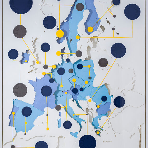 Alex Hernández (b. 1982, Cuba) and Ariamna Contino (b. 1984, Cuba) Cartografía total, Clasificación del agua en Europa, 2024 Hand-embossed paper, Canson Montval 300g. and Fabriano acid-free card stock 79.92 x 60.23 inches