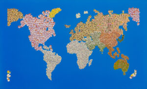 Nelson Leirner b. 1932, Brazil; d. 2020, Brazil Untitled 7, 2003 Stickers on vinyl mounted on a panel 37.5 x 62 inches