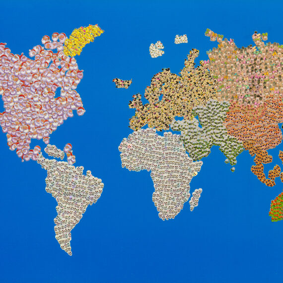 Nelson Leirner b. 1932, Brazil; d. 2020, Brazil Untitled 7, 2003 Stickers on vinyl mounted on a panel 37.5 x 62 inches