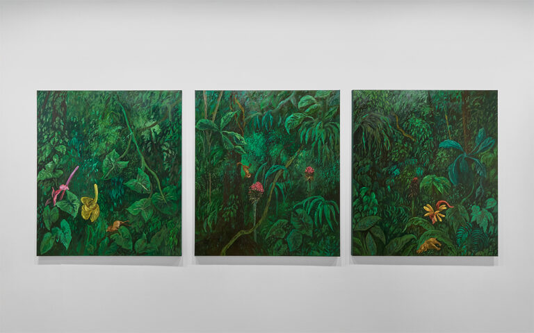 Nohemí Pérez b. 1962, Colombia Nuevas flores para Rousseau, 2025 Oil on canvas 74.80 x 197.25 inches